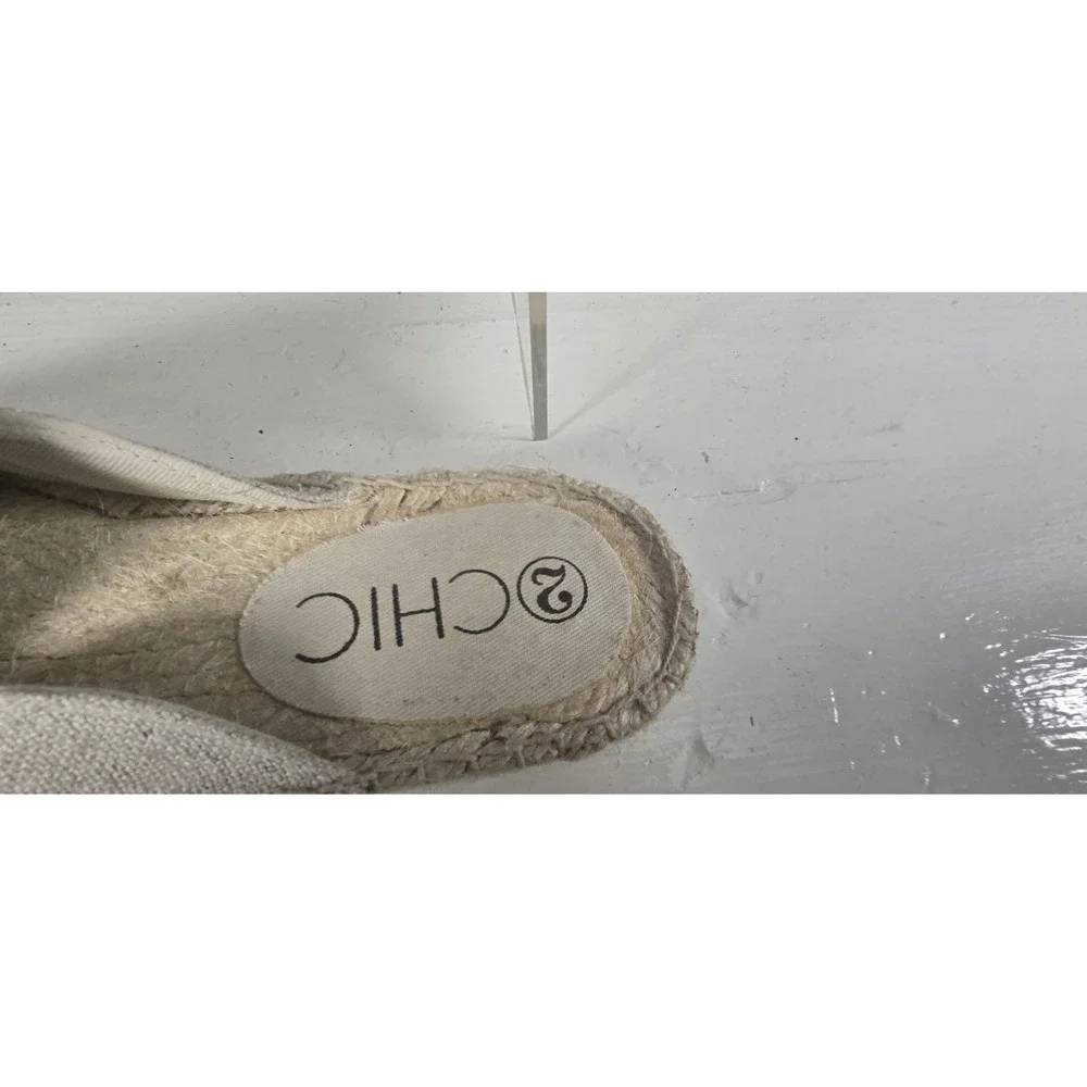 CHIC Women's Beige Canvas Espadrille Slide Flats Embroidered Floral EU 40